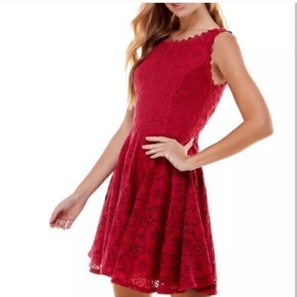 Jodi Kristopher Fit And Flare Red Lace Mini Dress Size 9